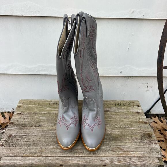 Vintage 80s Acme Gray High Heeled Cowgirl Western Boots 7M - Picture 2 of 8